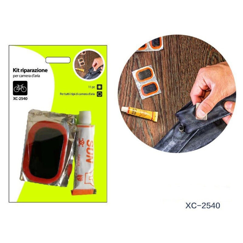 foto del prodotto wisdom kit riparazione per camera d aria ruote bici bicicletta colla toppe 11pz xc 2540 