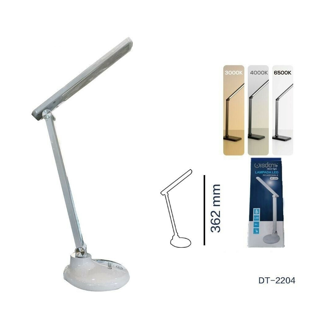 foto del prodotto wisdom lampada da tavolo scrivania led ricaricabile interruttore touch 3 luci dt 2204 