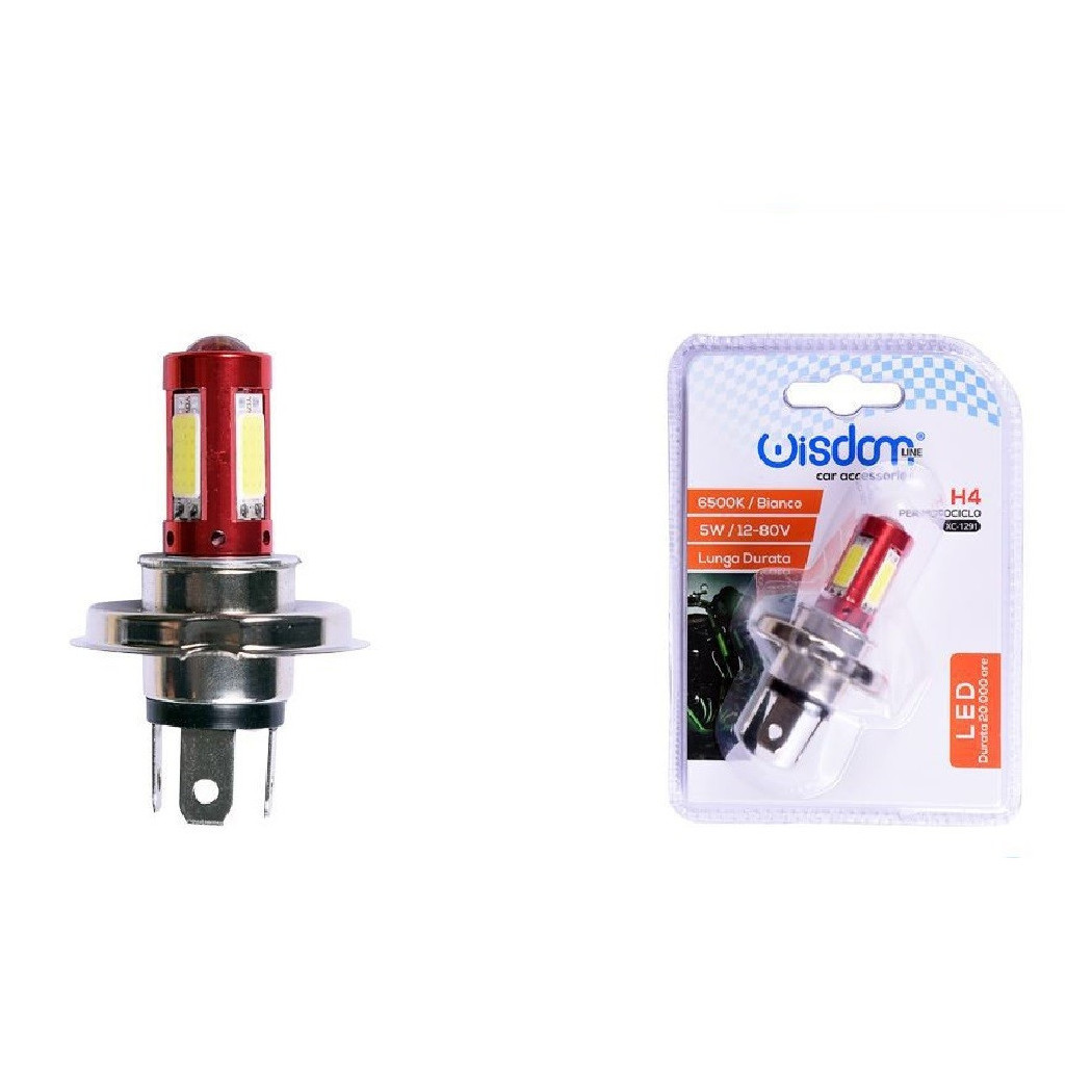 foto del prodotto wisdom lampadina led h4 per motociclo rosso luce bianco 6500k 5w lunga durata xc 1291 