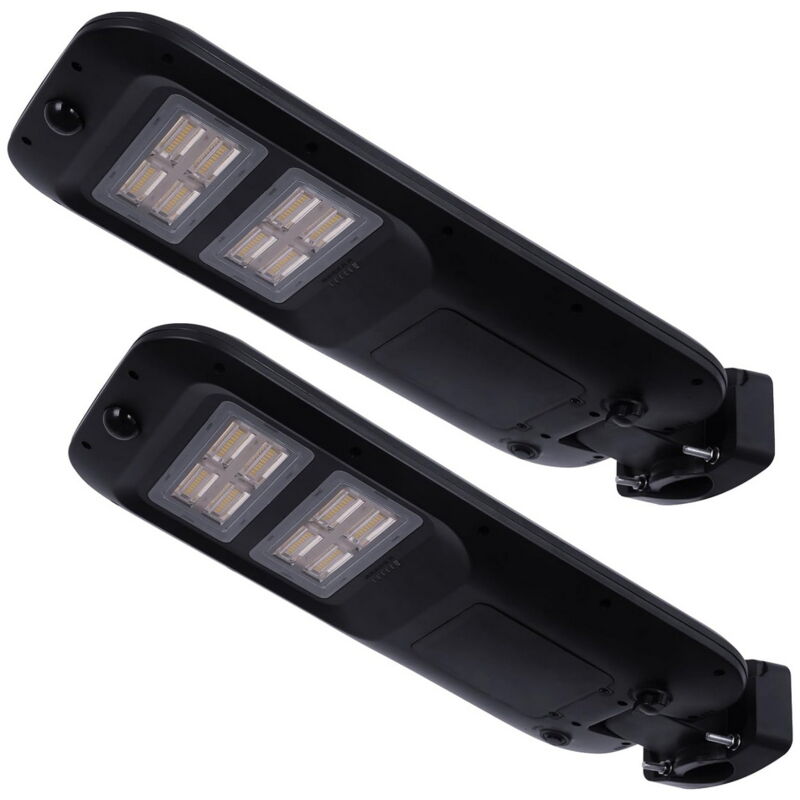 foto del prodotto wisdom lampione stradale led 100w nero con pannello solare ip66 bianco freddo 6500k con sensore crepuscolare e di movimento confezione da 2pz