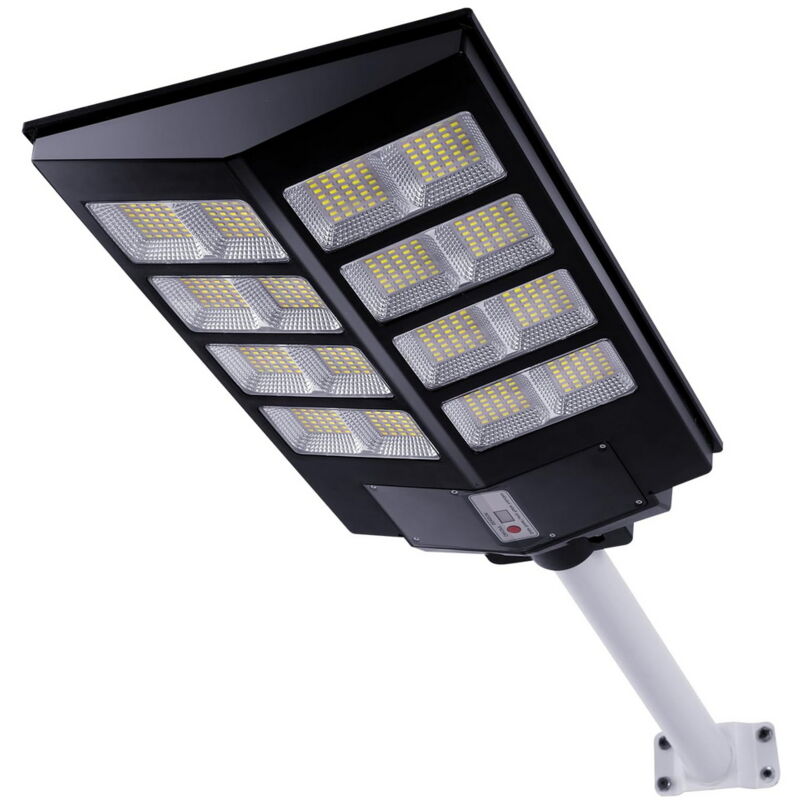 foto del prodotto wisdom lampione stradale led 200w nero con pannello solare ip66 bianco freddo 6500k con sensore crepuscolare e di movimento