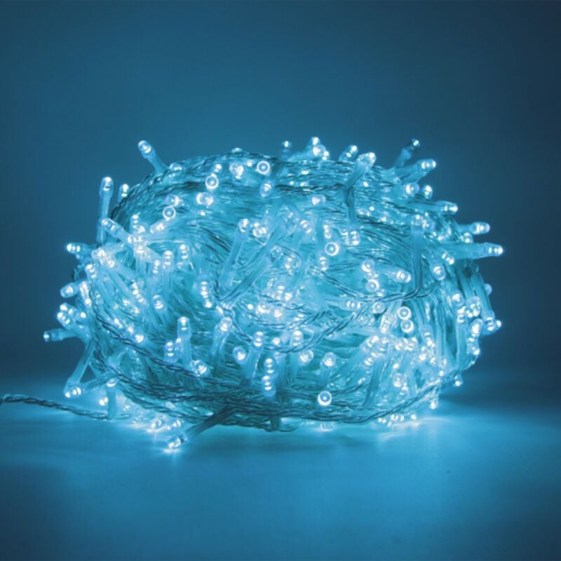 foto del prodotto wisdom luccika home stringa catena 15 mt serie da 300 luci per albero di natale a led acquamarina 31v cavo trasparente con 8 giochi di luce e