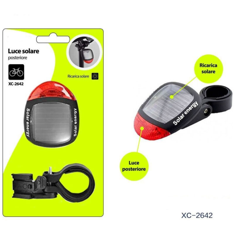 foto del prodotto wisdom luce fanale faro posteriore per bici ricarica ad energia solare supporto xc 2642 