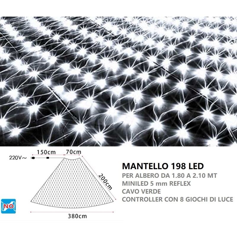 foto del prodotto wisdom mantello luminoso da 180 a 210 cm 198 led per albero di natale a rete natalizio filo cavo verde luce bianca calda multicolore bianco freddo