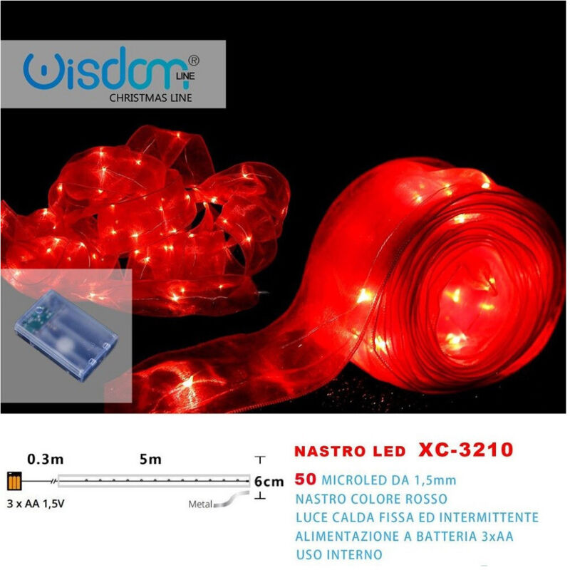 foto del prodotto wisdom nastro luminoso rosso 50microled batteria luce calda fissa intermittente xc 3210 