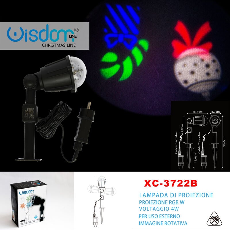 foto del prodotto wisdom proiettore lampada deco led rgbw per uso esterno con immagini miste rotanti natalizie