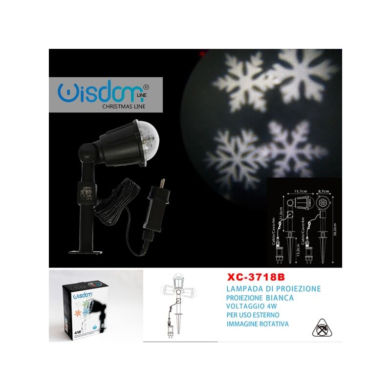 foto del prodotto wisdom proiettore lampada deco led white per uso esterno con immagini fiocchi di neve rotanti natalizie