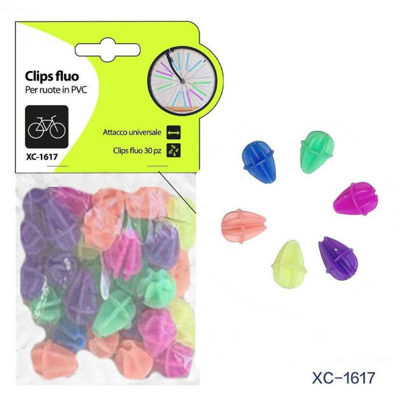 foto del prodotto wisdom set 30pz clips fluo colorate in pvc accessori per raggi ruote bicicletta xc 1617 