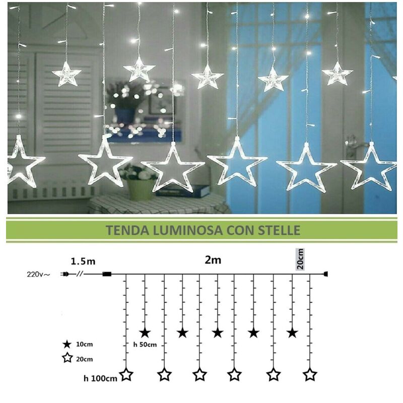 foto del prodotto wisdom tenda luminosa led con stelle 2x1 m luci di natale decorazioni natalizie stelline luce bianca calda per addobbo feste bianco freddo