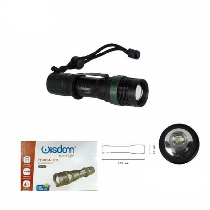 foto del prodotto wisdom - torcia led cree q5 ricaricabile per casa campeggio escursioni con gancio dt-2121 -