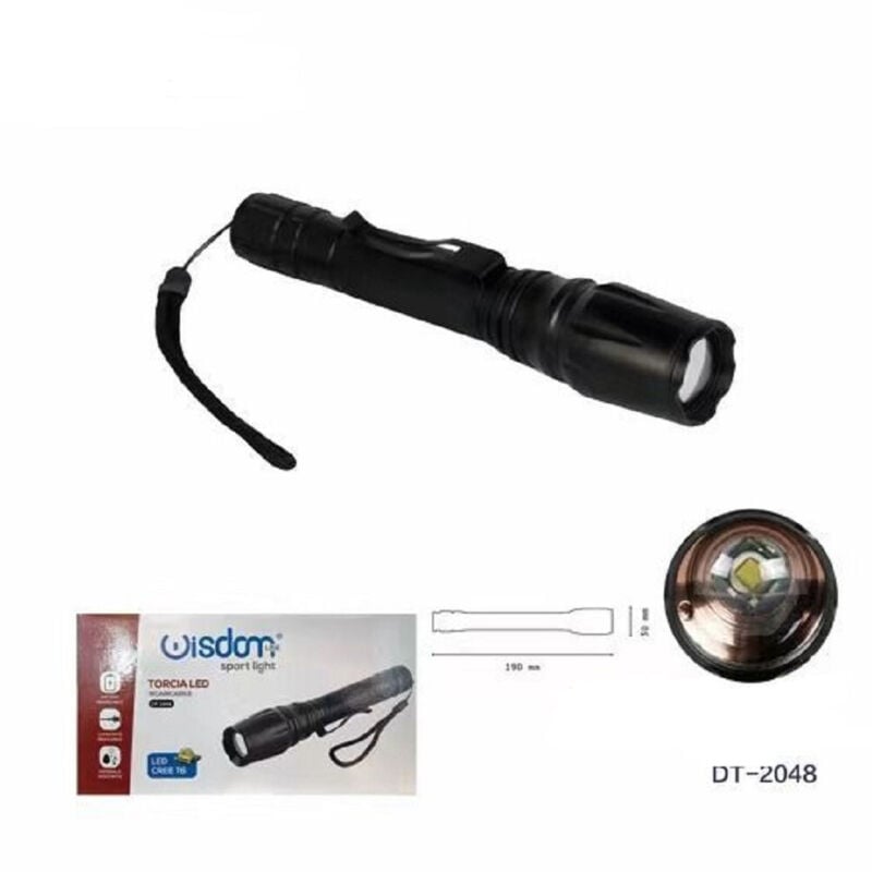 foto del prodotto wisdom - torcia led ricaricabile cree t6 luce regolabile casa campeggio escursioni dt-2048 -