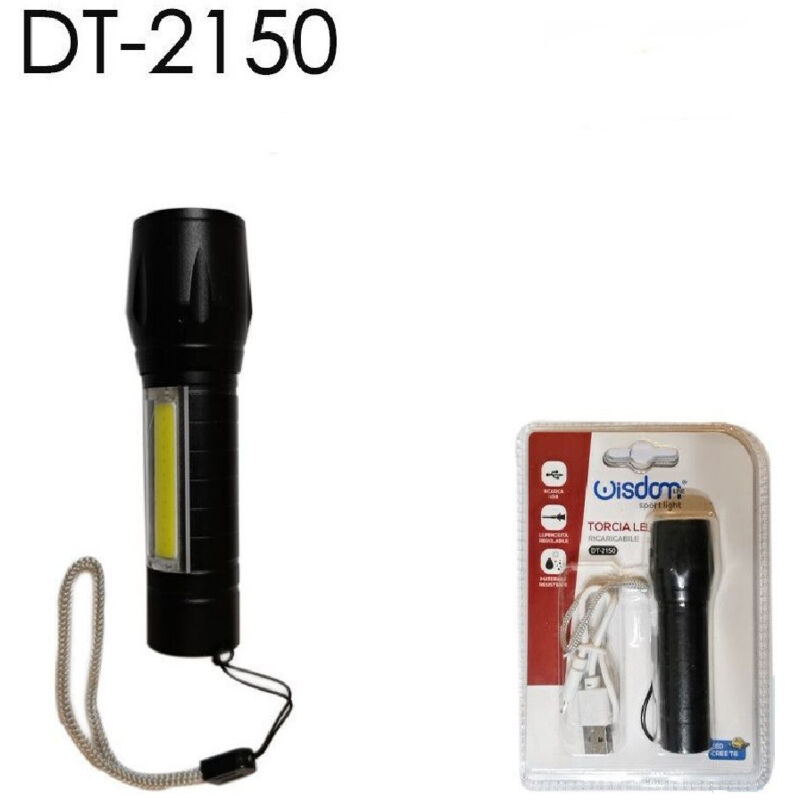foto del prodotto wisdom - torcia led ricaricabile usb cree t6 luce regolabile campeggio escursioni dt-2150 -