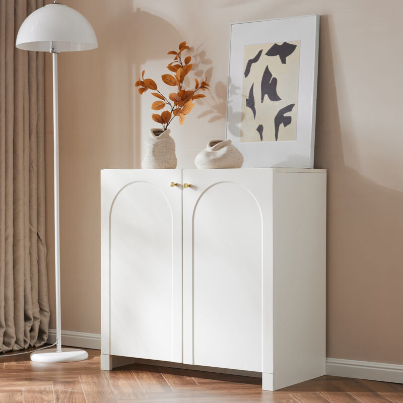foto del prodotto wishdor credenza bianca con 2 ante e spazio contenitore, credenza su piedi, 80 x 40 x 80 cm
