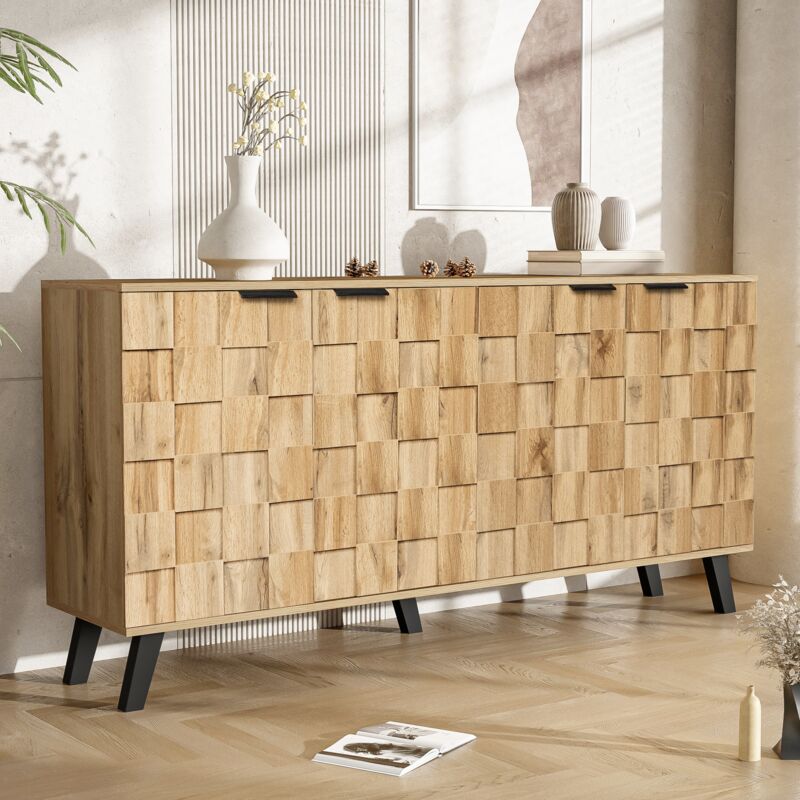 foto del prodotto wishdor credenza in legno, credenza da soggiorno con 4 ante, 160,5x35,5x78 cm, per soggiorno, camera da letto e sala da pranzo