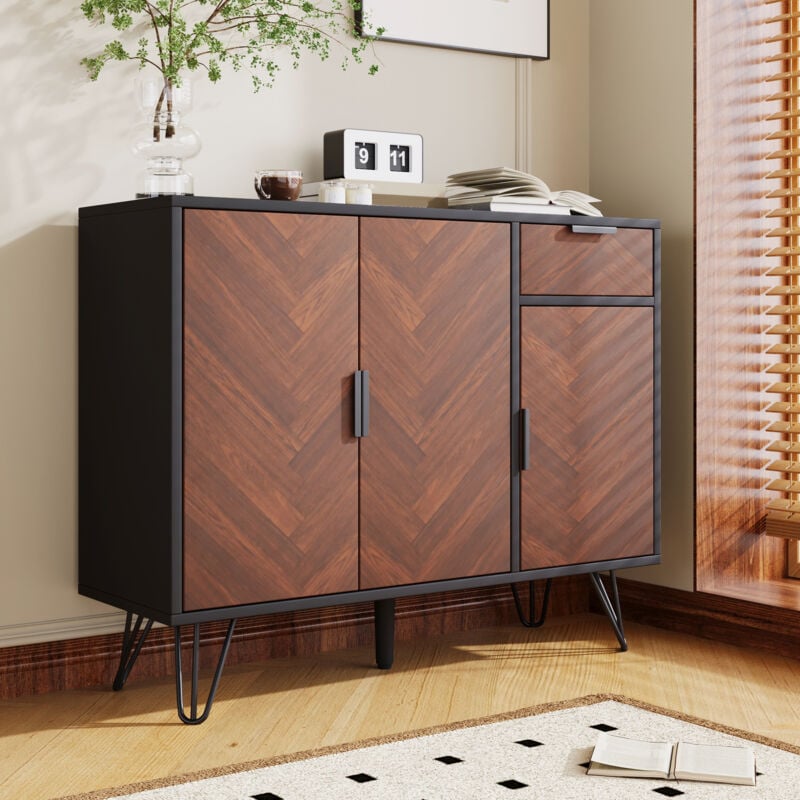 foto del prodotto wishdor credenza nera, credenza contenitore da soggiorno con cassetto e ripiani regolabili in altezza, 90x30x71,5 cm