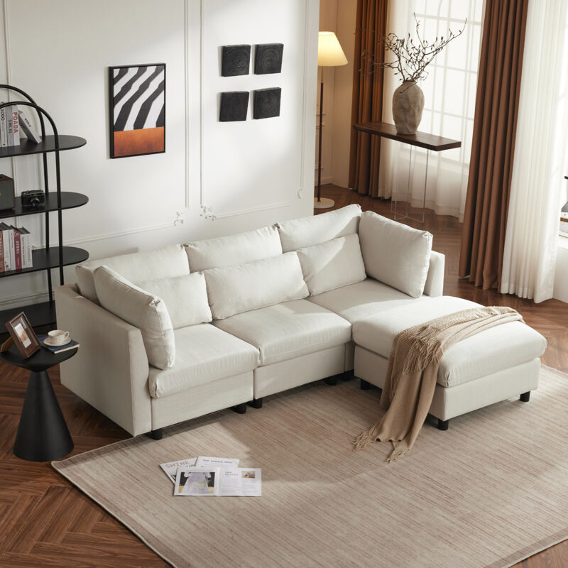 foto del prodotto wishdor divano angolare, chaise longue 3 posti con poggiapiedi, beige