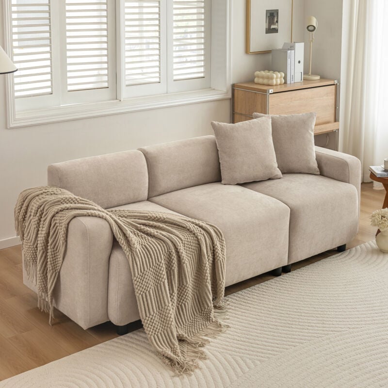 foto del prodotto wishdor divano dritto, divano lungo 3 posti con cuscini, beige