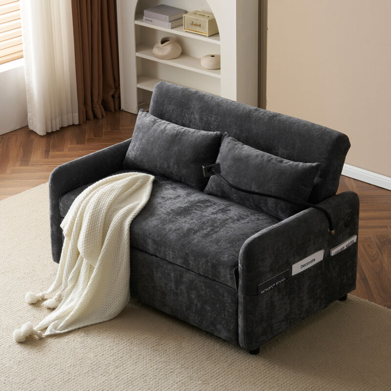 foto del prodotto wishdor - divano letto a 2 posti, divano letto grigio con funzione sleep, supporto per cellulare, porta di ricarica usb