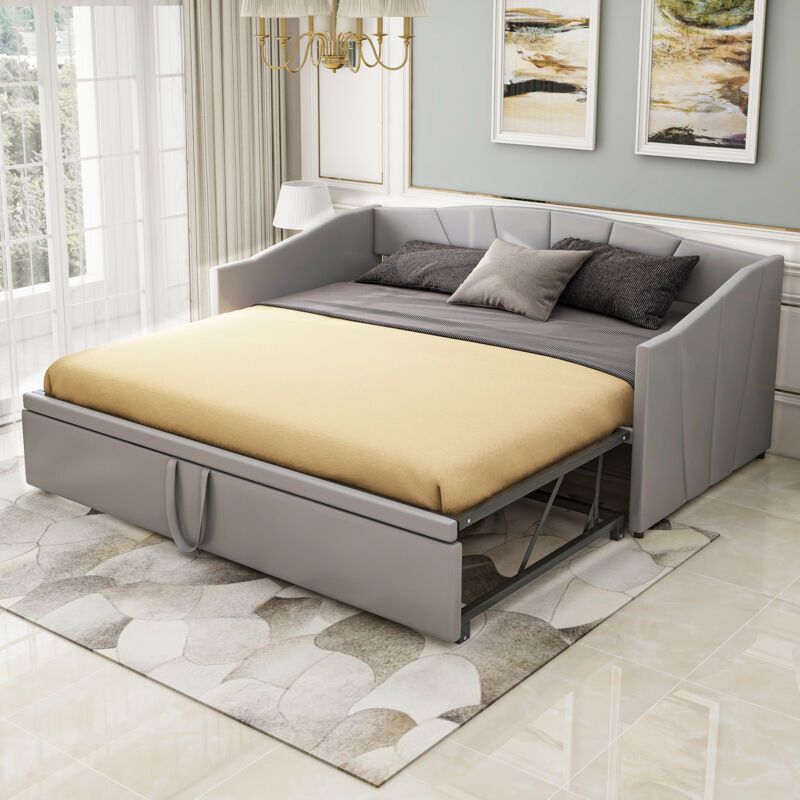 foto del prodotto wishdor letto estraibile 90 180x200 cm con rete a doghe. letto multifunzionale in tessuto velluto grigio