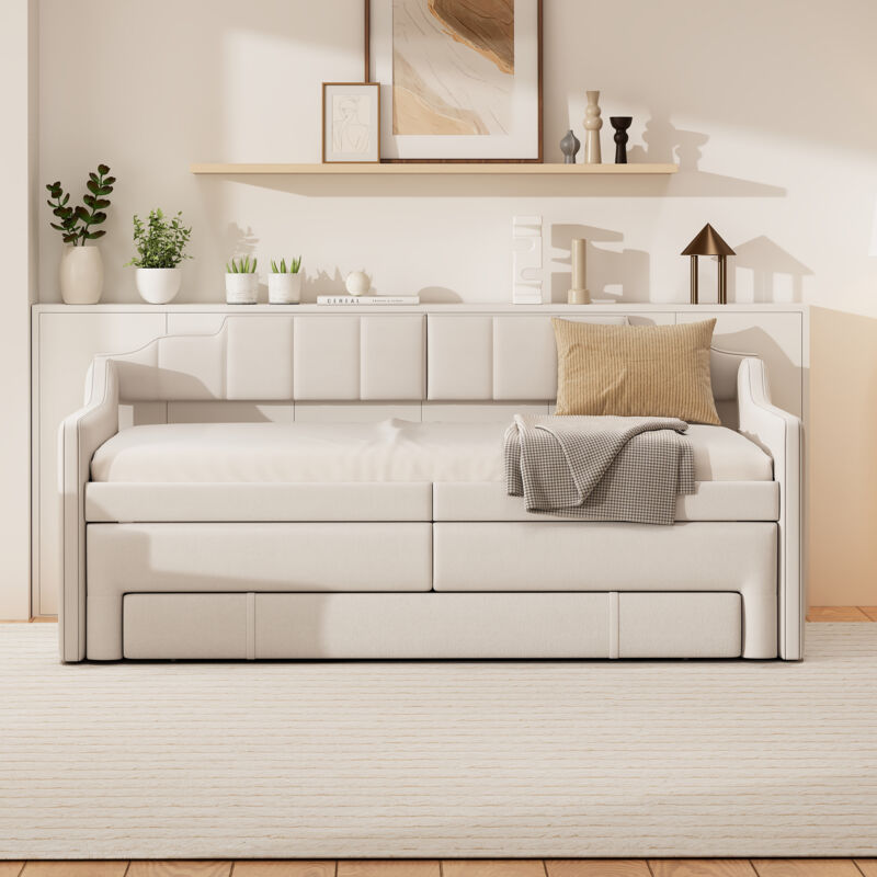 foto del prodotto wishdor letto estraibile letto singolo per adulti 90 x 200 con contenitore e cassetti, beige