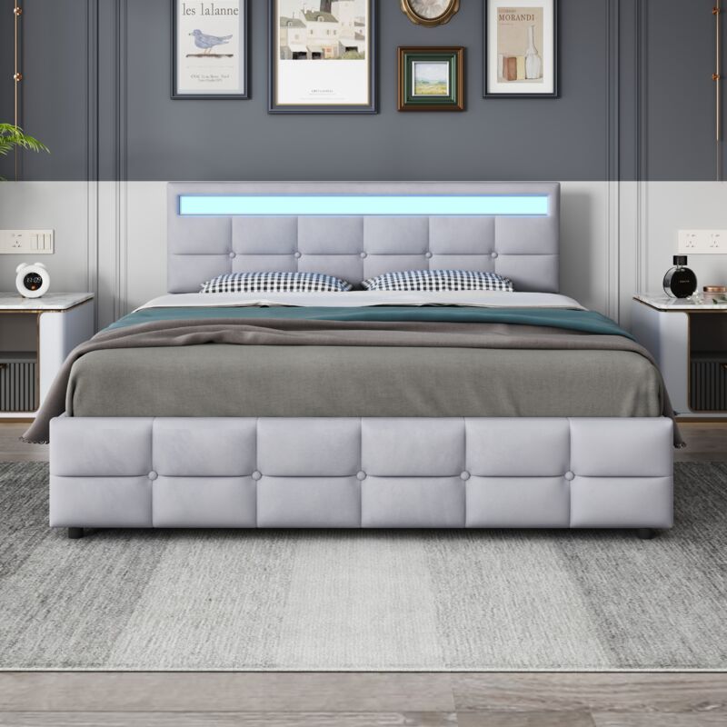 foto del prodotto wishdor letto matrimoniale imbottito 180 x 200 cm. 4 cassetti. guidato. in tessuto di velluto. guidato. grigio