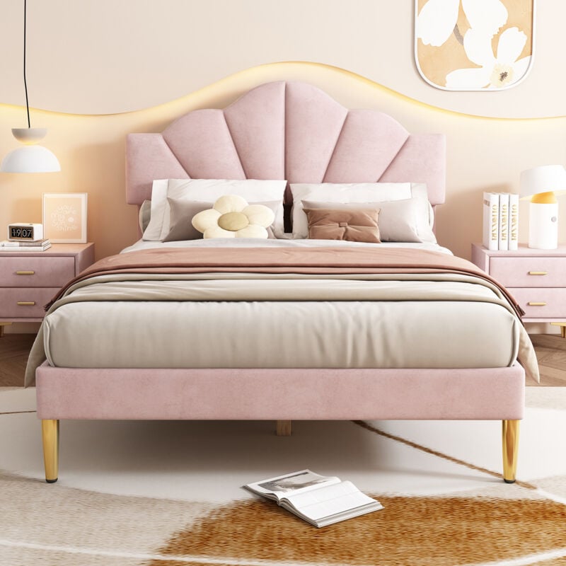 foto del prodotto wishdor letto matrimoniale imbottito per adulti 140 x 190 cm a forma di conchiglia. rosa