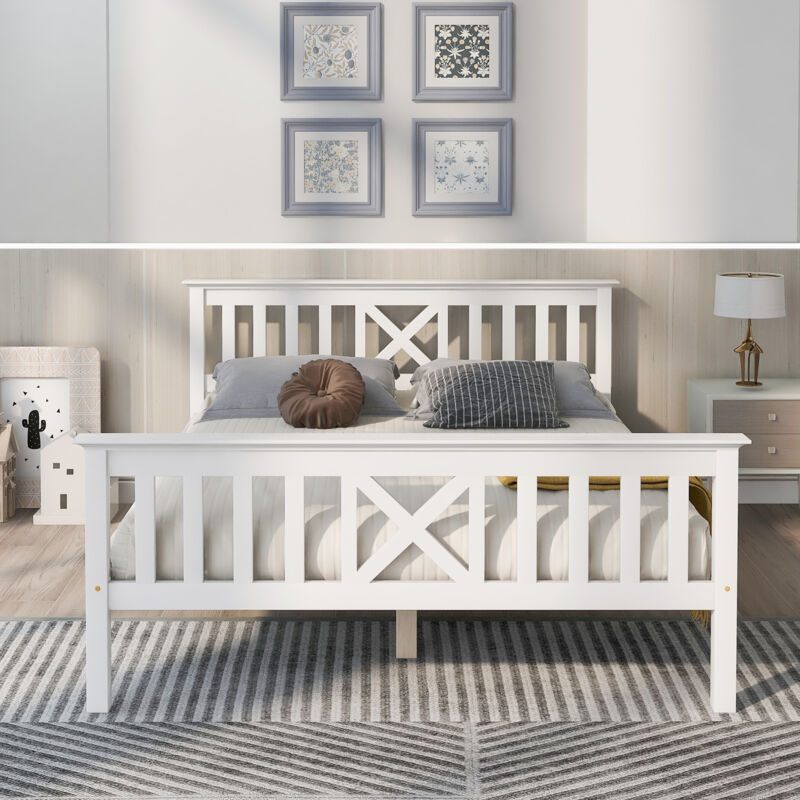 foto del prodotto wishdor letto per adulti letto matrimoniale letto in legno 140 x 200 cm con testiera e rete a doghe, bianco