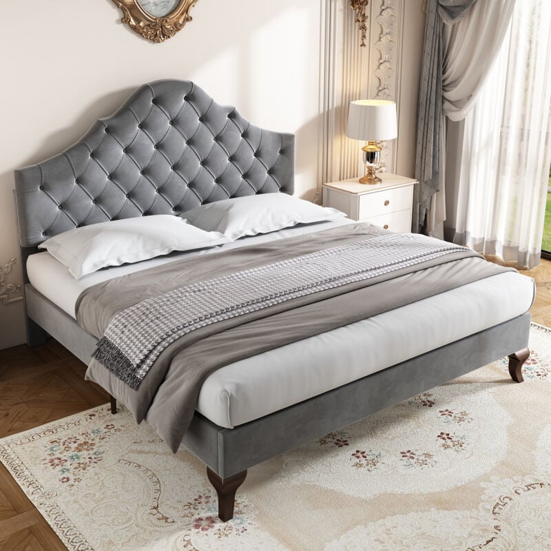 foto del prodotto wishdor letto per adulti letto per ragazzi letto singolo imbottito 90 x 200 cm con rete a doghe e testiera, in velluto, grigio