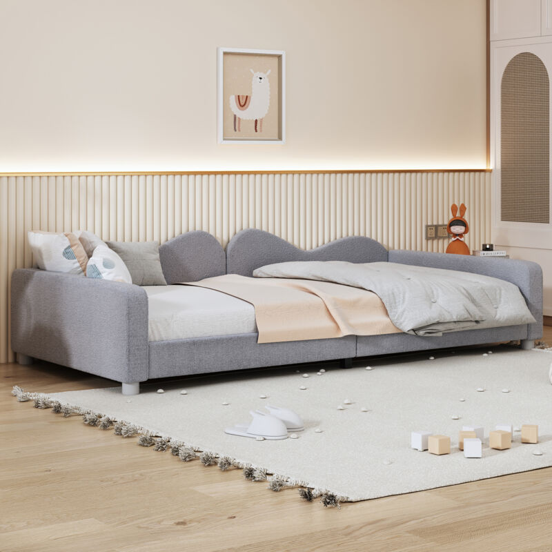 foto del prodotto wishdor letto singolo imbottito per bambini 90 x 200 cm, struttura divano letto in morbido tessuto di peluche, grigio