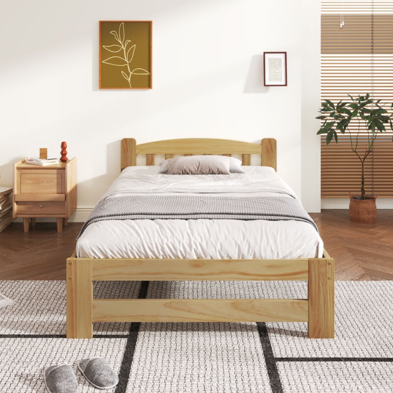 foto del prodotto wishdor letto singolo per adulti letto in legno 90 x 200 cm con testiera e rete a doghe, naturale