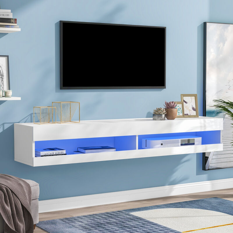 foto del prodotto wishdor mobile tv a parete in marmo, supporto tv led con contenitore, bianco