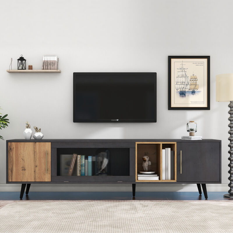 foto del prodotto wishdor mobile tv effetto legno per tv da 90 pollici, grigio