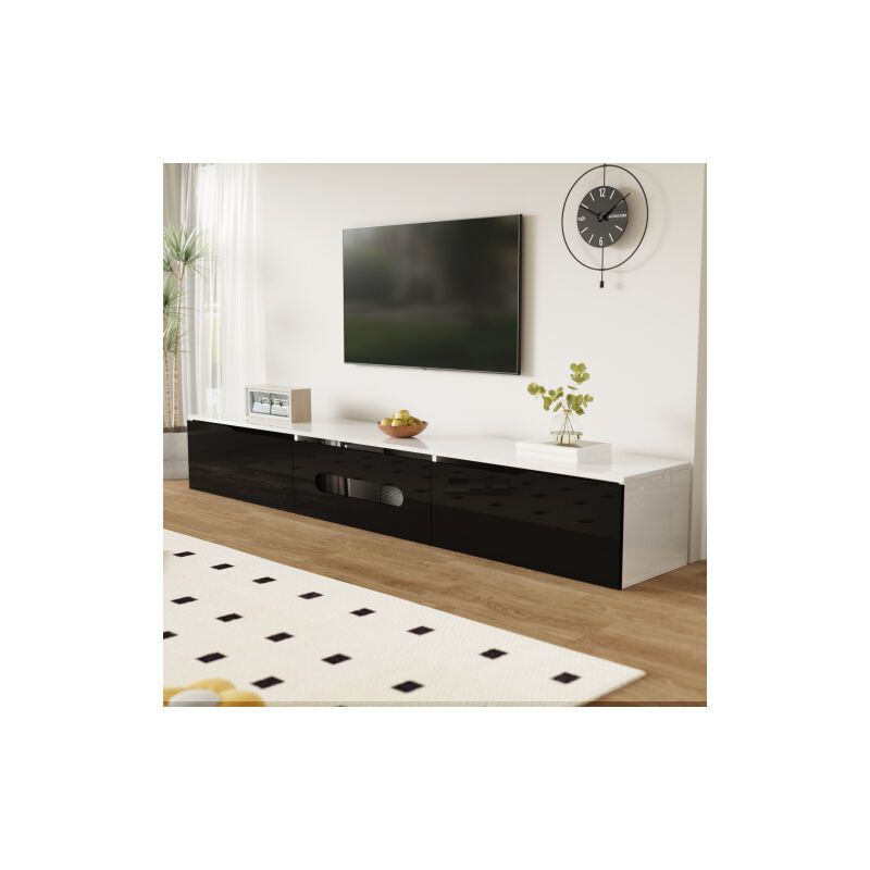 foto del prodotto wishdor mobile tv sospeso da 180 cm, bianco e nero lucido, con illuminazione led a 16 colori