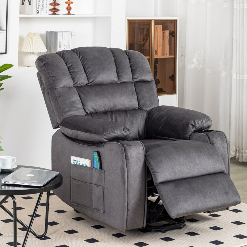 foto del prodotto wishdor poltrona massaggiante elettrica regolabile relax chair, divano reclinabile in tessuto per soggiorno con 2 portabicchieri, tasche laterali e