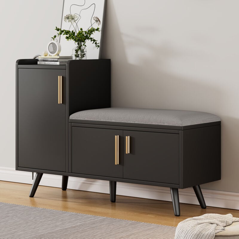 foto del prodotto wishdor - scarpiera moderna con 3 ante contenitore, maniglie asimmetriche in metallo - nero