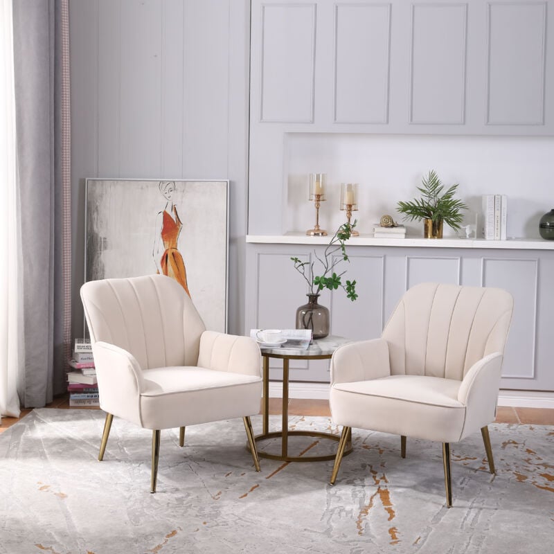 foto del prodotto wishdor set di 2 poltrone relax in velluto, sedia per il tempo libero, per soggiorno, ufficio, beige