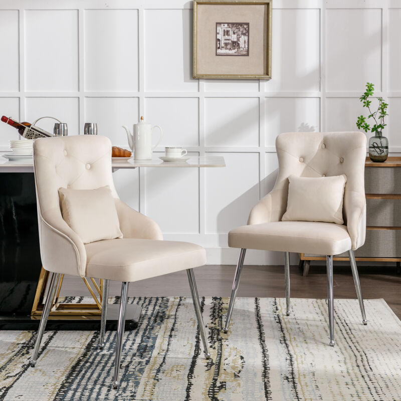 foto del prodotto wishdor set di 2 sedie da pranzo con motivo a bottoni, gambe in metallo e cuscino lombare, beige