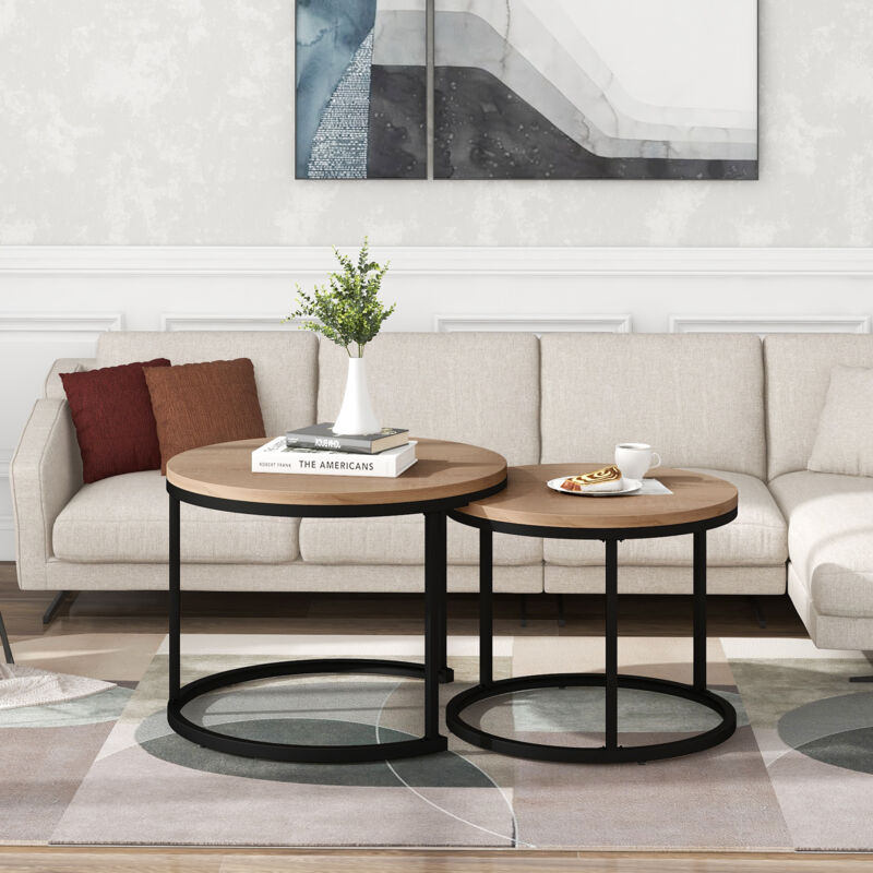 foto del prodotto wishdor set di 2 tavolini rotondi impilabili 71 x 71 x 50 cm naturale