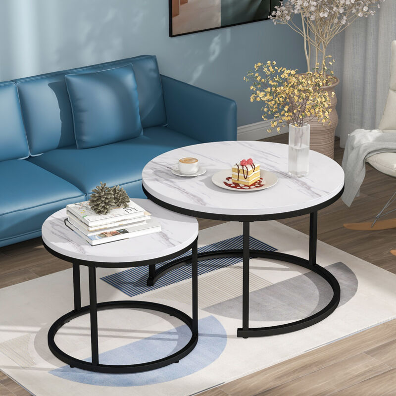 foto del prodotto wishdor set di 2 tavolini rotondi impilabili 71 x 71 x 50 cm per soggiorno bianco