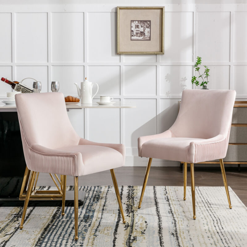 foto del prodotto wishdor set di 4 sedie da pranzo imbottite. piedini in metallo dorato. rosa