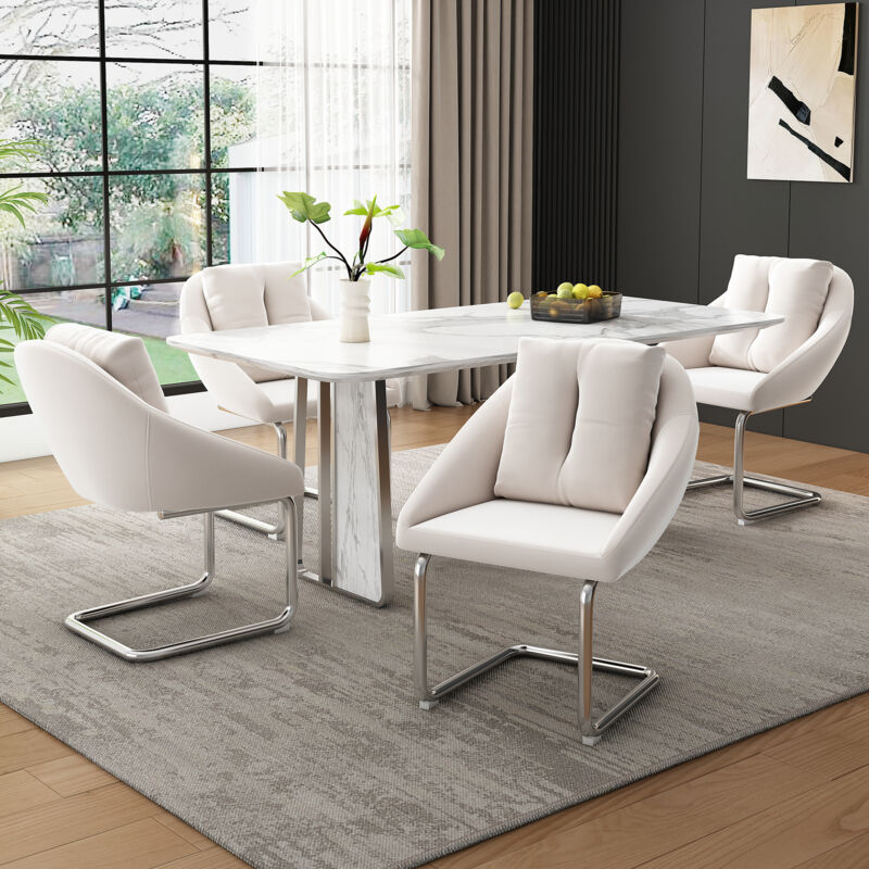 foto del prodotto wishdor set di 4 sedie da pranzo in velluto, gambe in metallo, beige