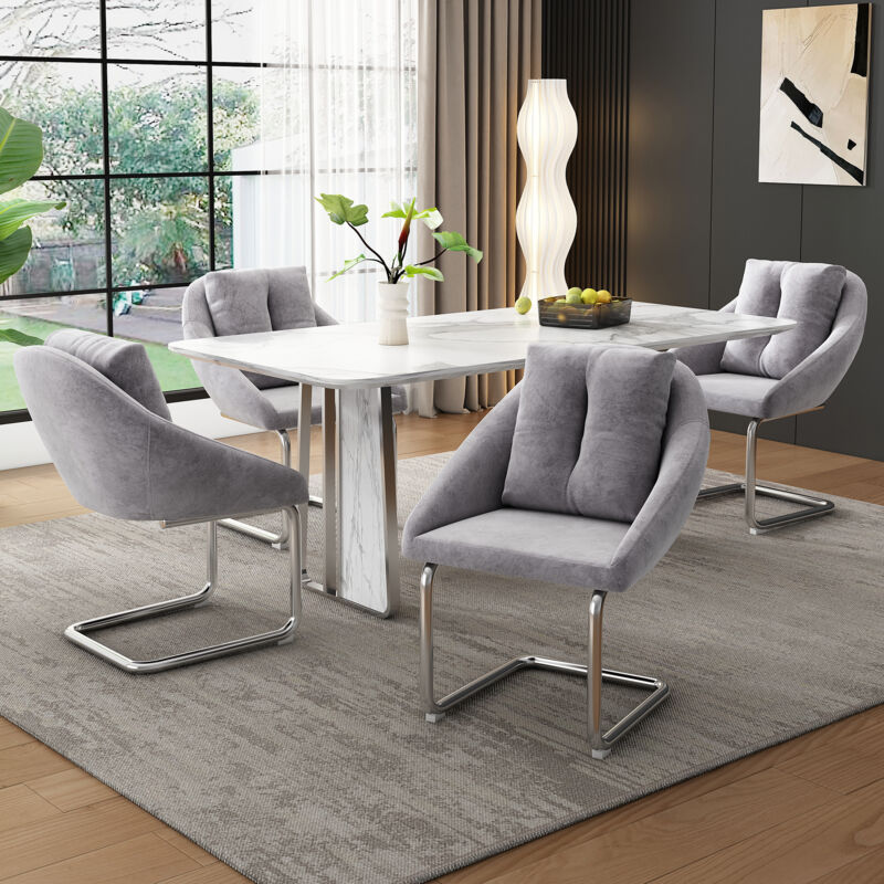 foto del prodotto wishdor set di 4 sedie da pranzo in velluto, gambe in metallo, grigio