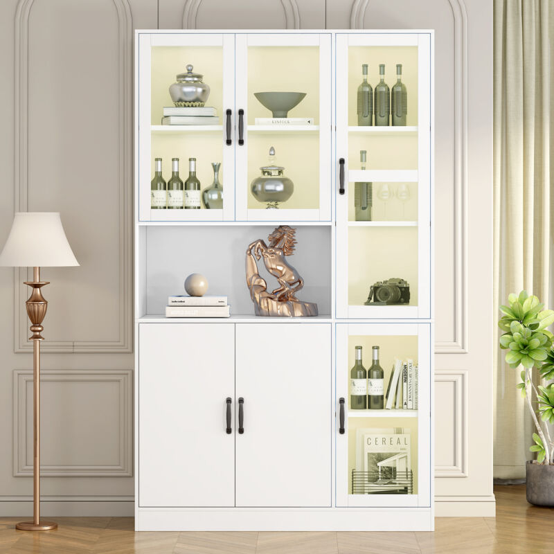 foto del prodotto wishdor vetrina bianca, libreria con anta, mobile contenitore con luce led