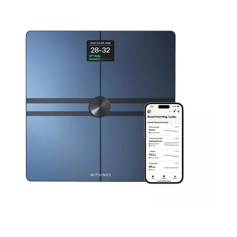 foto del prodotto withings body comp bilancia pesapersone digitale wifi e bluetooth con analisi corporea completa peso, grasso corporeo, grasso muscolare, acqua e
