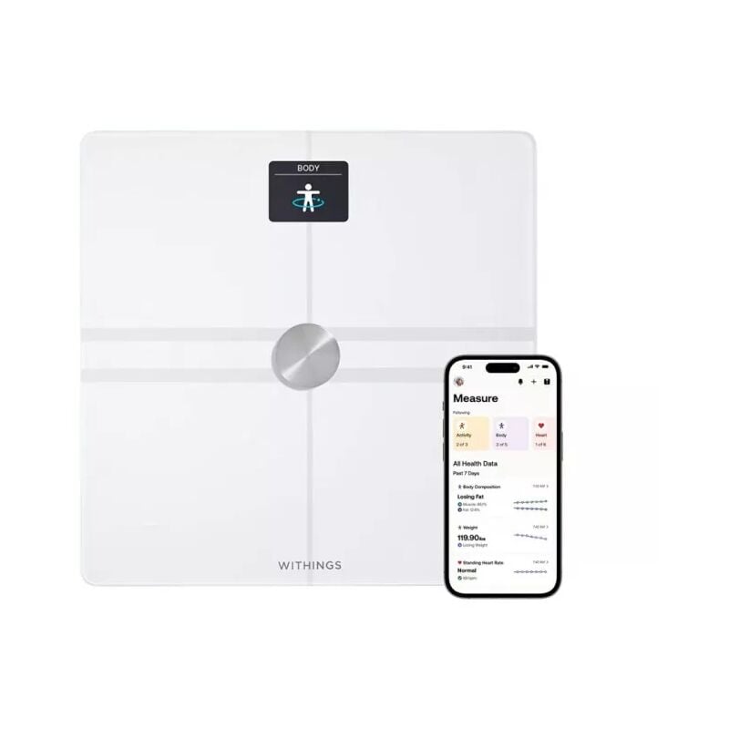 foto del prodotto withings body comp bilancia pesapersone digitale wifi e bluetooth con analisi corporea completa peso, grasso corporeo, grasso muscolare, acqua e