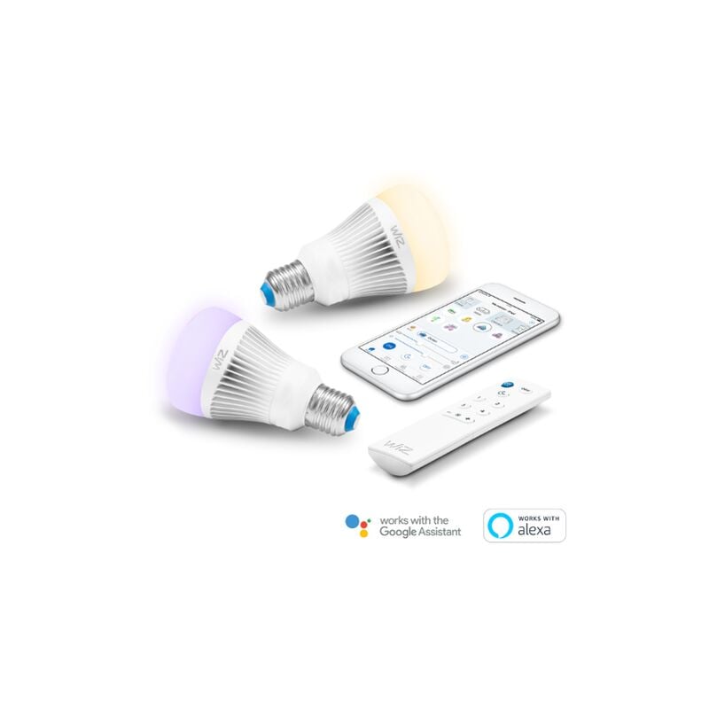 foto del prodotto wiz colors lampadine led smart tipo a wifi luce bianca e colorata. dimmerabile, 64.000 tonalita di bianco, 16 milioni di colori. funziona con