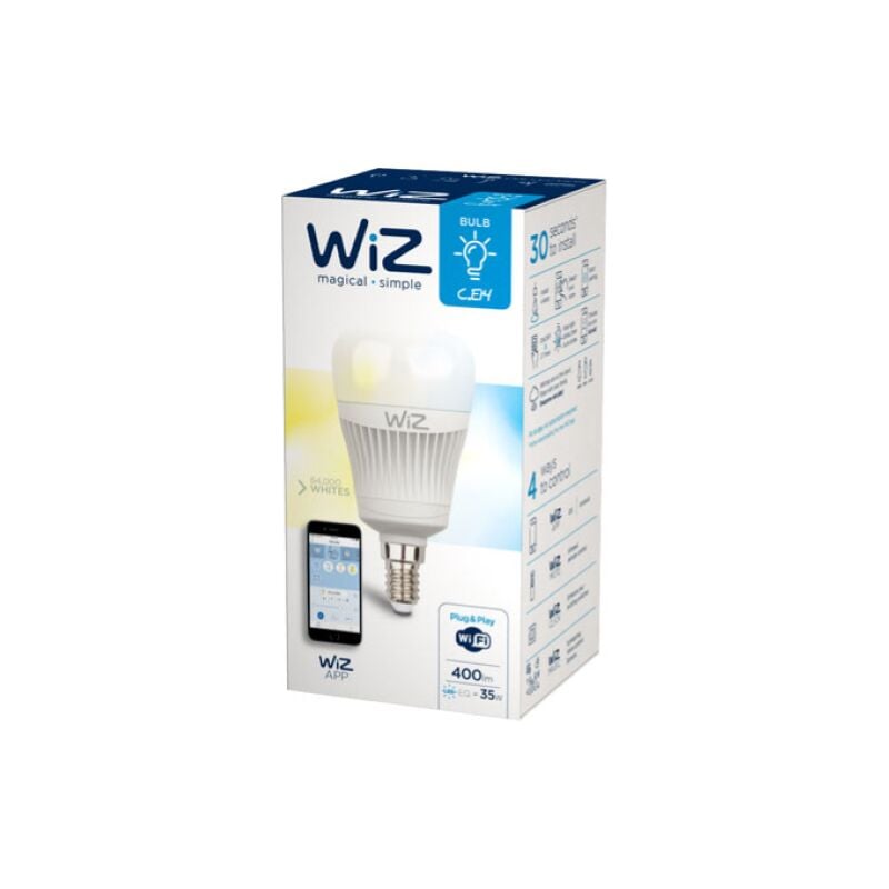 foto del prodotto wiz lampadina led smart candle wifi luce bianca con attacco e14. dimmerabile, 64.000 tonalita di bianco. funziona con amazon alexa e google home