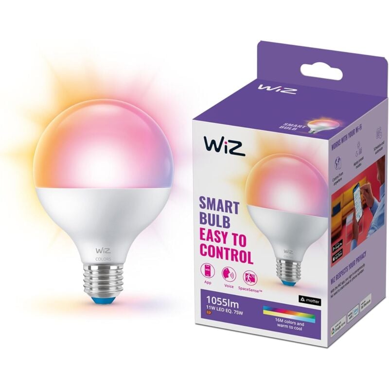 foto del prodotto wiz lampadina smart wifi, luce bianca o colorata dimmerabile, 11w, tecnologia spacesense, controllo vocale alexa, apple homekit, google home 