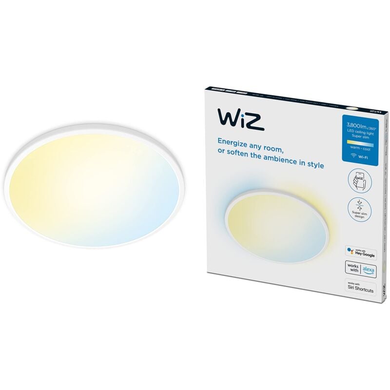 foto del prodotto wiz plafoniera superslim smart wifi, luce bianca da calda a fredda, 32w, bianca, tecnologia spacesense, controllo vocale alexa, apple homekit,