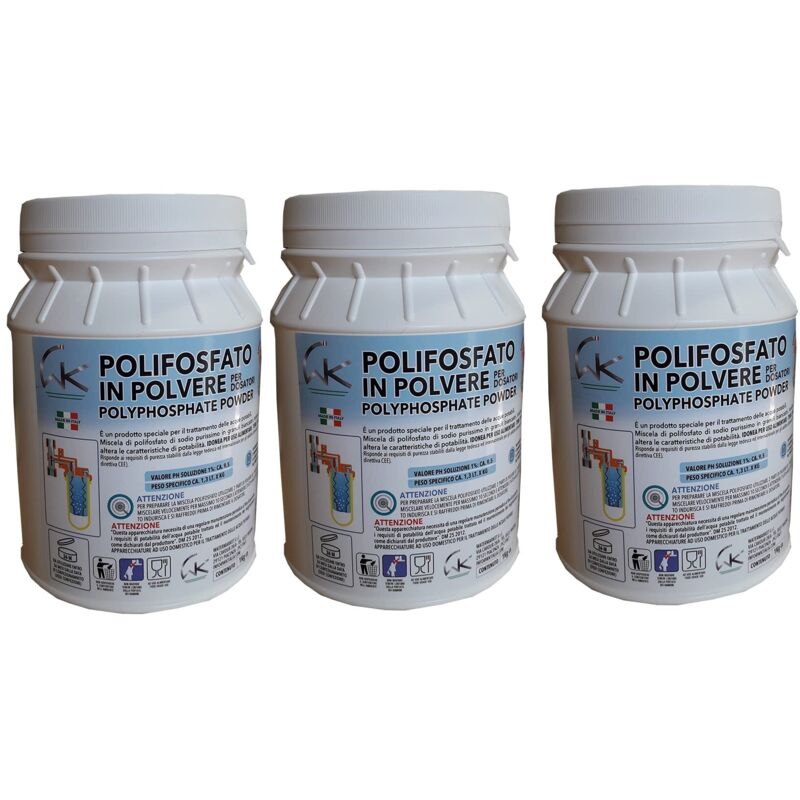 foto del prodotto wk polifosfati per caldaia, ricarica universale con set di 3 barattoli in polvere da 1 kg per filtrazione acqua, funge da anticalcare e